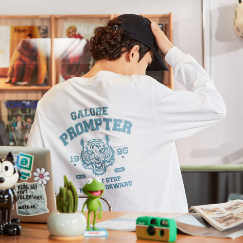 唐狮春秋季黑色长袖T恤男士百搭