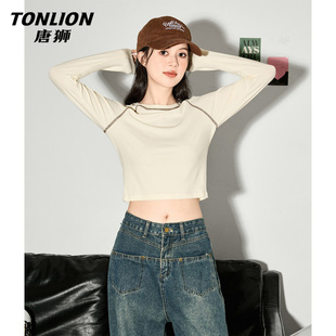 唐狮官方紧身长袖t恤女2026春秋新款小个子修身吸纳收内搭上衣VB