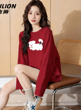 唐狮官方红色长袖t恤女2026新款春秋款女士本命年马年内搭上衣VB