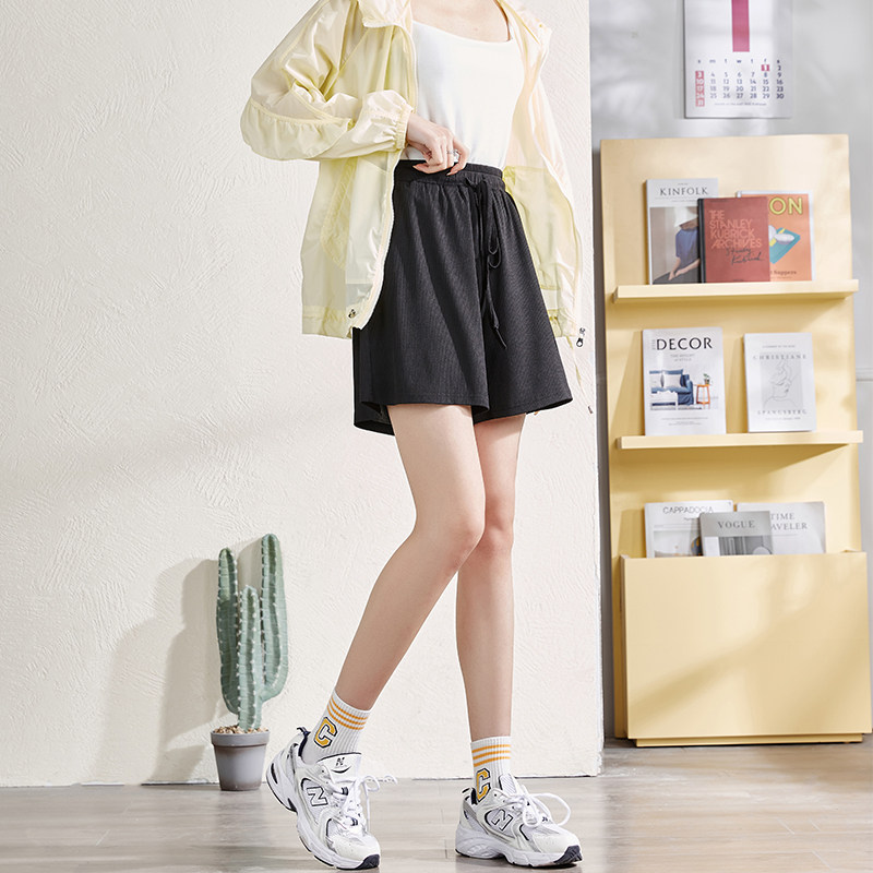 唐狮高腰短裤女夏季新款休闲裤百搭灰色运动短裤子女宽松显瘦