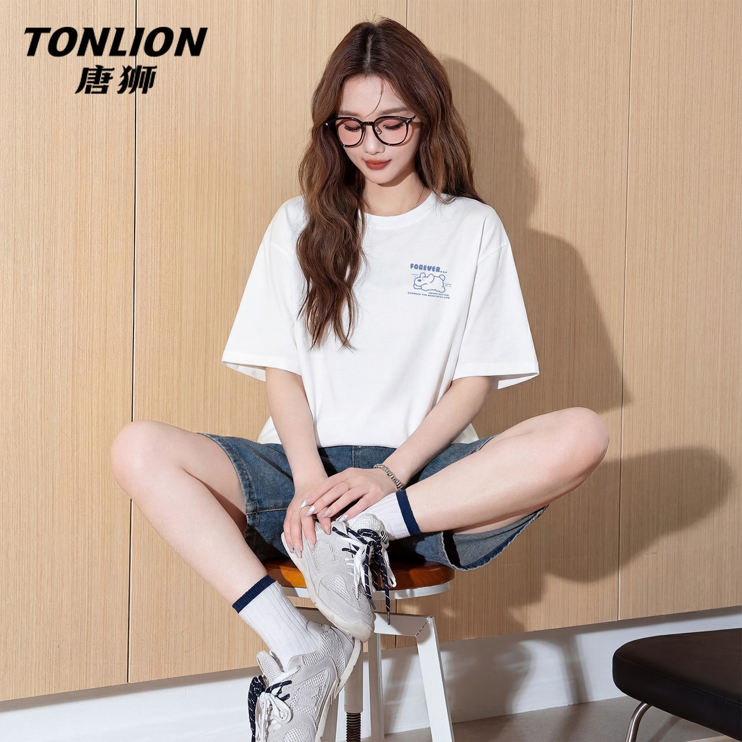 唐狮官方纯棉短袖t恤女装2026新款今年流行爆款夏大码半袖上衣V