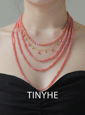 TINYHE米雪 蔷薇石项链女款粉色纯银锁骨链小众高级感水晶毛衣链