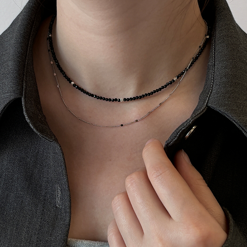 微合TINYHE米雪黑尖晶切面项链