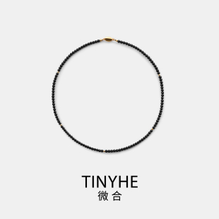 天然黑玛瑙纯银项链女小众设计黑色冷淡风锁骨颈链串珠choker原创