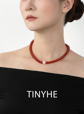 TINYHE米雪 925纯银红玛瑙项链女款秋冬颈链小众轻奢高级感锁骨链