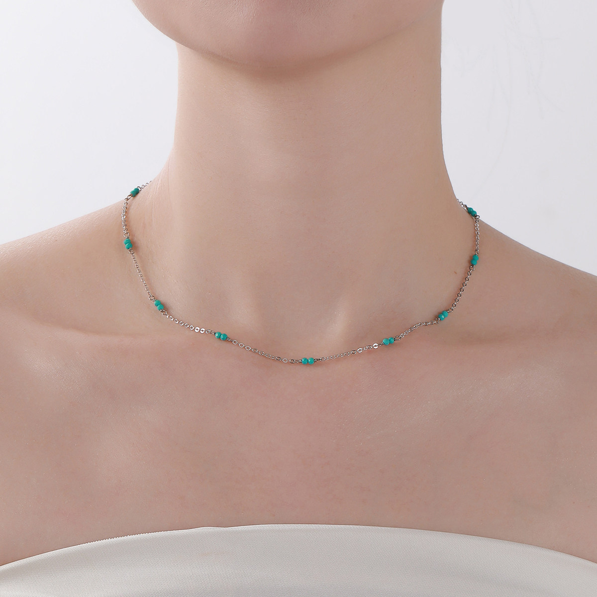 TINYHE米雪 999纯银天然绿松石满天星项链女款轻奢小众锁骨链原创