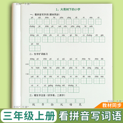 二年级上下册看拼音写词语练习本