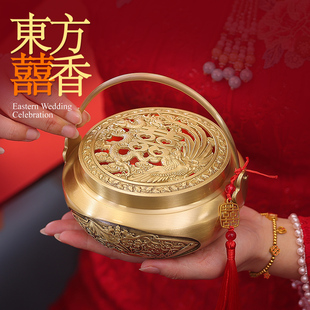 结婚用品铜香炉新娘陪嫁妆火炉旺夫火囱暖手火铳手提炉火冲旺盆炉