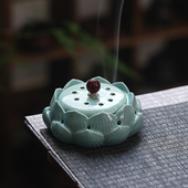 莲花盘香炉盒家用室内陶瓷香薰炉檀香沉香茶桌办公室点香器熏炉