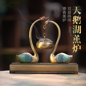 仿古国风双层复式 天鹅香薰炉家用盘香线香多用香盒室内茶道小摆件