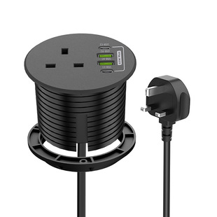 圆形英标暗装家具插座PD65W大功率USB英规插座索环可扭转固定桌面