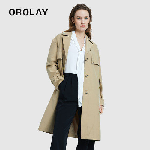 单排扣中长款风衣OROLAY长袖经典