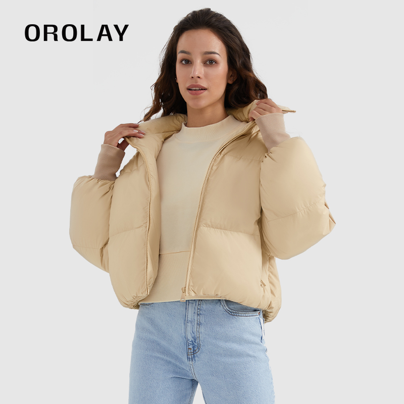 OROLAY潮流短款立领羽绒服运动女