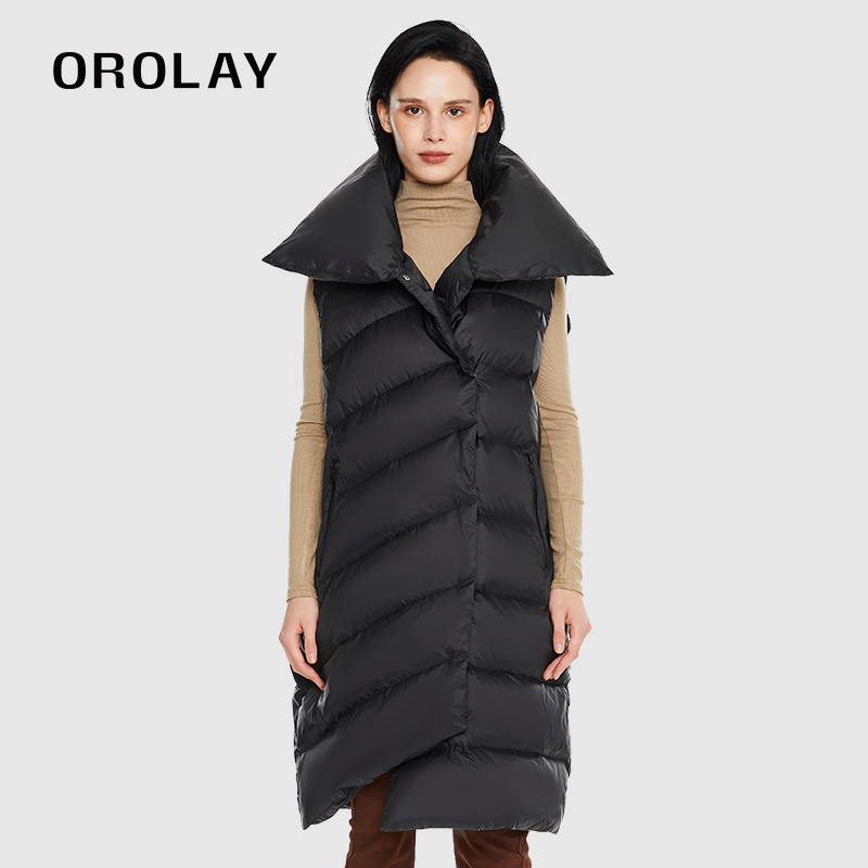OROLAY休闲中长款大翻领羽绒服