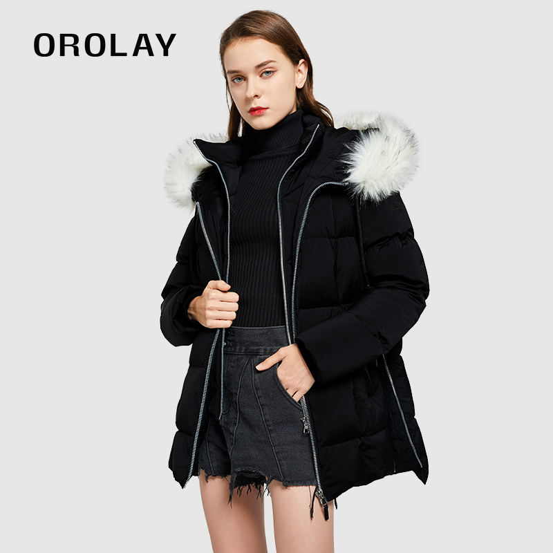 大毛领中长款双门襟OROLAY