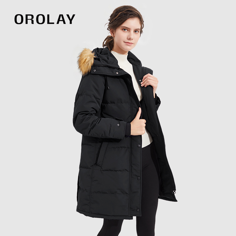 OROLAY冬季连帽毛领保暖羽绒服