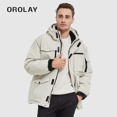 OROLAY冬季新款纯色羽绒服连帽