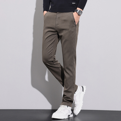 2024秋冬新款莱塞尔休闲裤男士百搭修身直筒裤弹力商务长裤子男