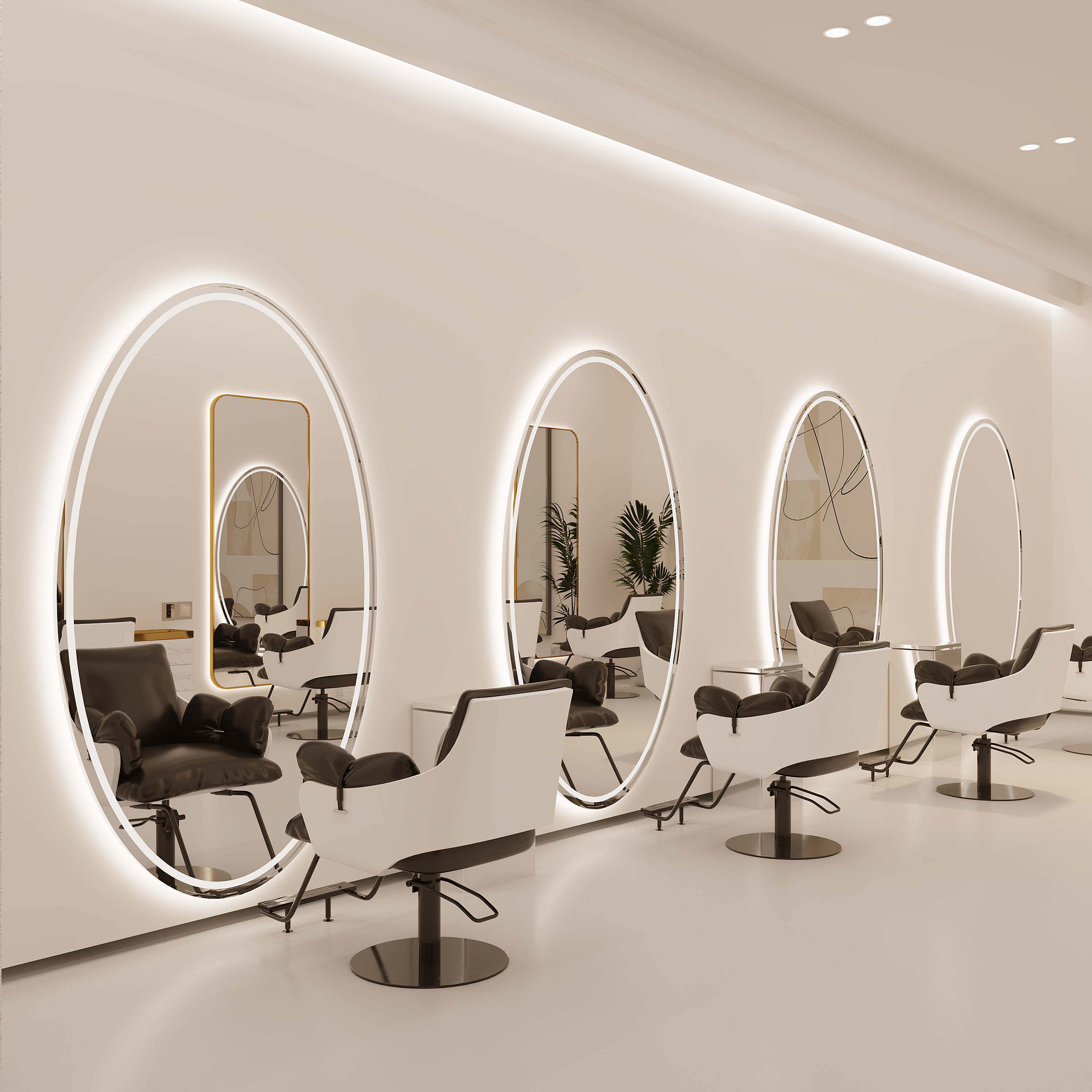 简约轻奢网红理发店镜子剪发廊专用椭圆带灯高清烫染美容美发镜台