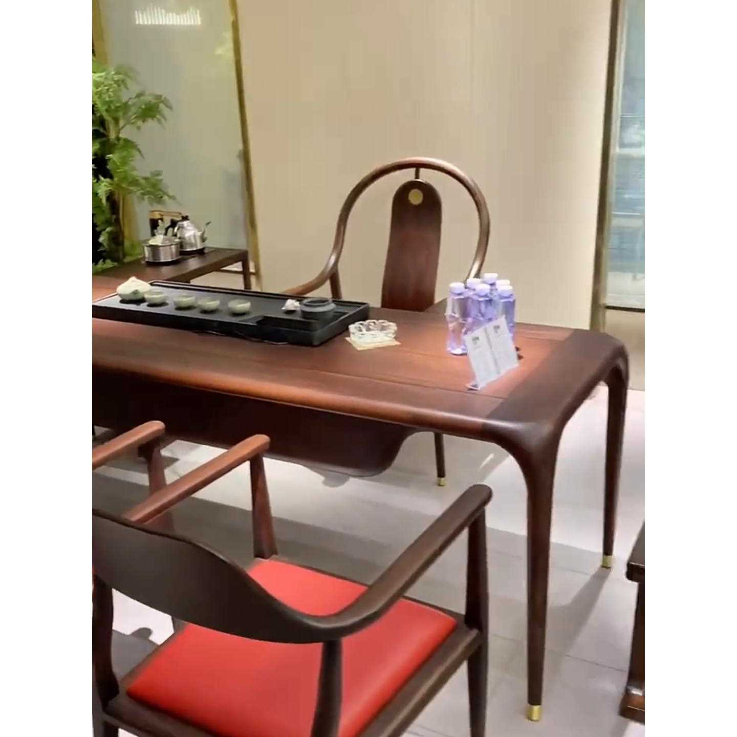新中式乌金木茶桌椅组合禅意实木茶几办公室家用茶室干泡茶台家具