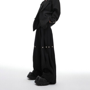 ArguE小众分割解构重磅压褶设计垂感西裤 宽松休闲立体裁剪阔腿裤