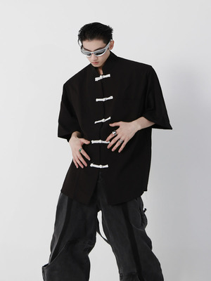 盘扣小众夏季中式垫肩短袖开衫