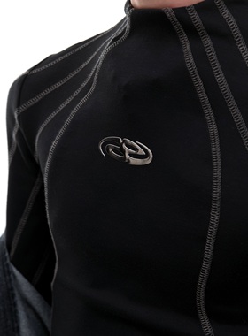 ArguE24ss秋冬小众明线金属装饰长袖设计感短款修身半高领T恤上衣