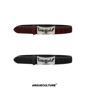 ArguE CulturE重磅做旧金属牌真皮马毛皮带小众复古高级百搭腰带