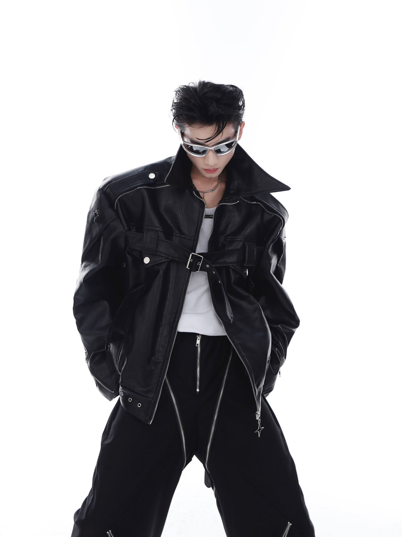 CulturE24s小众重工解构pu皮衣夹克外套金属设计感高级机车服男
