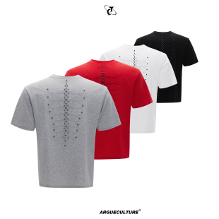 T恤上衣男款 修身 CulturE蛇瞳脊骨小众金属柳钉脊骨正肩短袖 ArguE