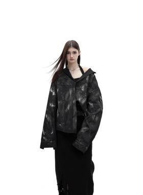 CulturE24ss春季小众重工做旧涂刷宽松廓形衬衫男手绘设计感开衫