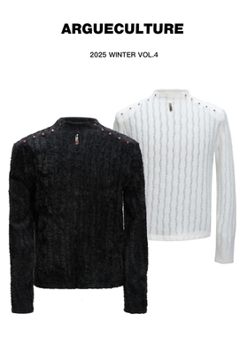 ArguECulturE绒化入冬*红钻点缀圆领黑色修身打底衫长袖T恤男