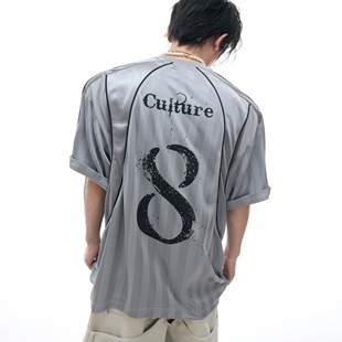 男 做旧印花T恤短袖 ArguE CulturE小众复古立体裁剪拼接球衣短袖