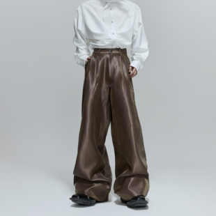 重磅松紧高腰百搭宽松设计直筒裤 ArguE CulturE新面料压皱阔腿裤