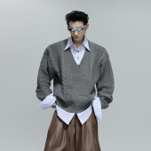 ArguE CulturE松弛漫旅 小众假两件V领毛衣麻花针织慵懒百搭上衣