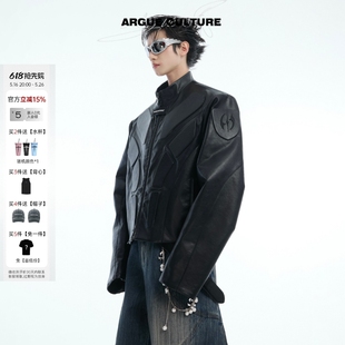 ArguE CulturE 小众立体浮雕解构立领廓形夹克外套机车盔甲皮衣男