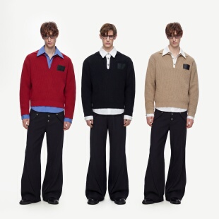 ArguE CulturE知识分子*假两件衬衫羊毛混纺毛衣纯色短宽百搭卫衣