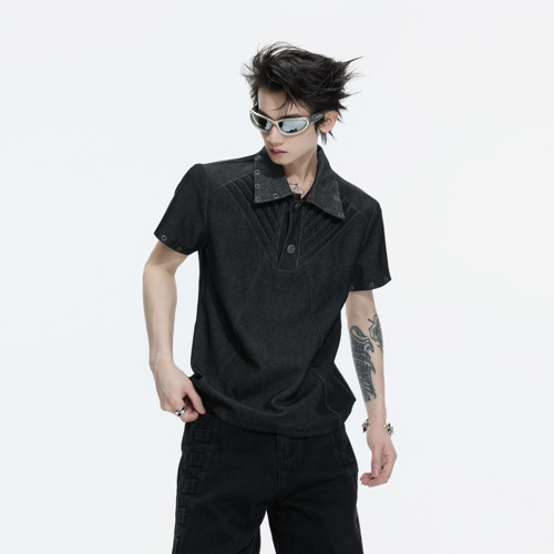 ArguE*水洗做旧Polo衫短袖t恤男