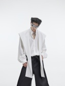设计感简约宽松落肩开衫 CulturE小众披肩连帽衬衫 纯色冰丝长袖 男