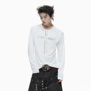 修身 ArguE透桀 打底衫 长袖 凉感套头上衣 小众手工别针十字架亨利衫