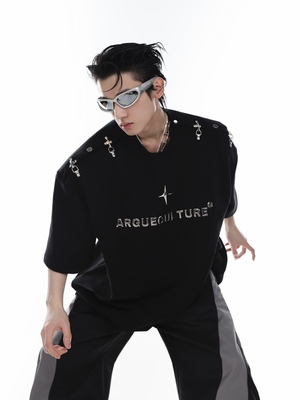 culture短袖飞机扣青年一字肩