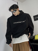 ArguE小众金属印花加绒垫肩潮牌休闲邓为同款 卫衣男设计感上衣