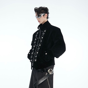 外套上衣 小众细闪金属纽扣设计感立领夹克宽松短款 ArguE CulturE