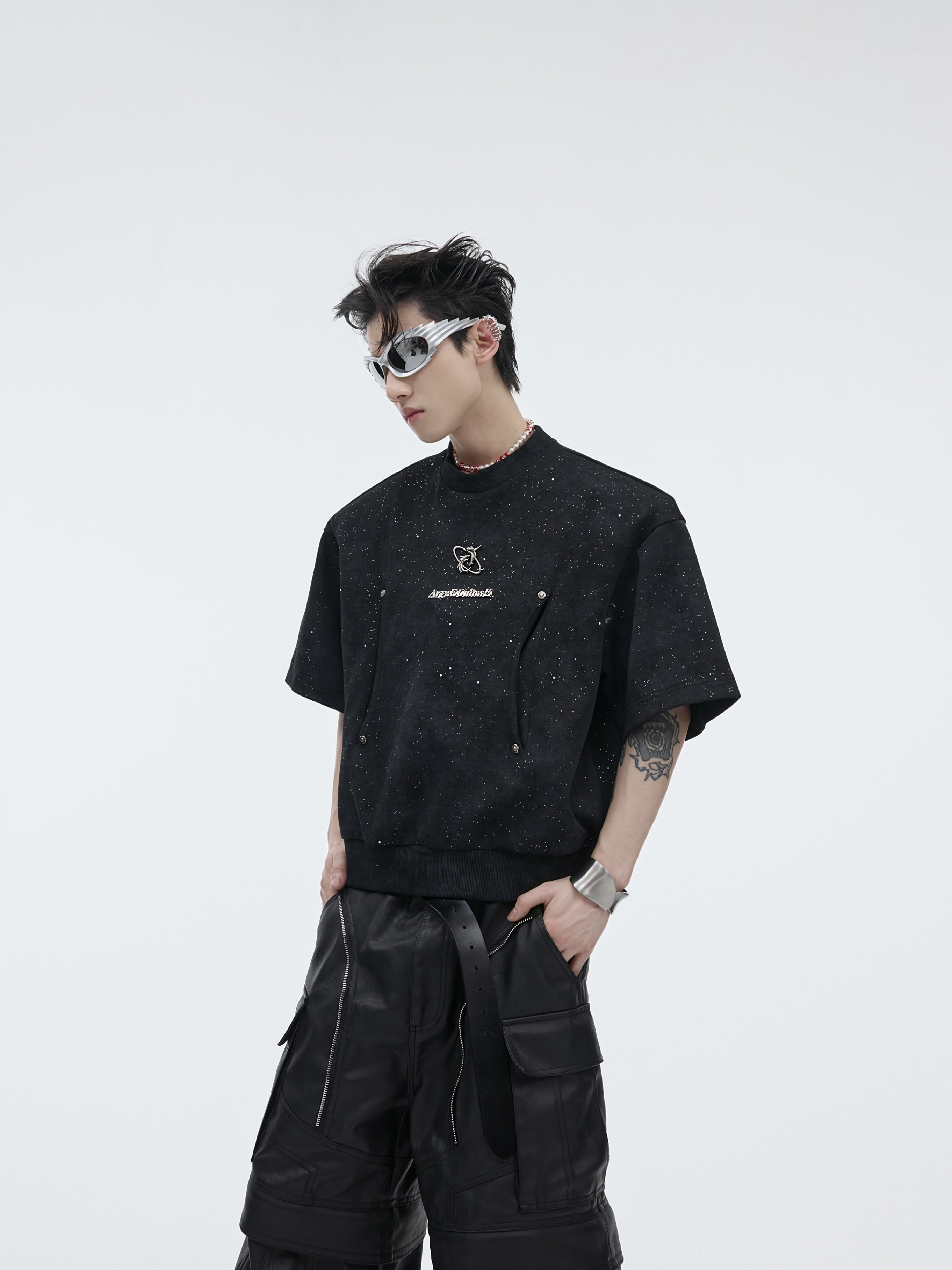 CulturE24ss夏小众解构细闪亮面短款垫肩T恤复古金属设计感T恤男,男装,T恤,淘宝优惠券,粉丝福利购,淘宝优惠卷