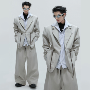 外套男抽拉绳收腰垫肩西服套装 假两件西装 CulturE条纹衬衫 ArguE