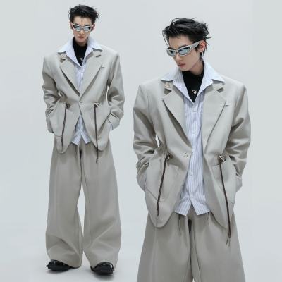 平驳领条纹无开衩垫肩2025年冬季