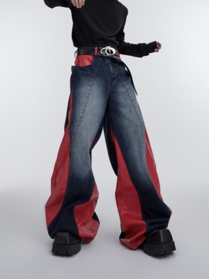 CulturE高级长款拼接秋冬牛仔裤