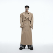 ArguE重工小众解构假两件垫肩风衣外套金属质感廓形长款 休闲大衣