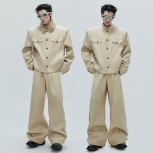 毛领外套宝石纽扣上衣 简约贵气短款 ArguE CulturE小立领夹克套装