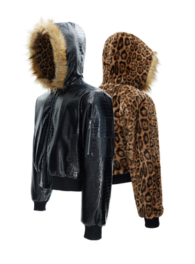 ArguECulturE黑豹烬暖*重磅鳄鱼纹加厚加绒座山雕双面穿豹纹外套